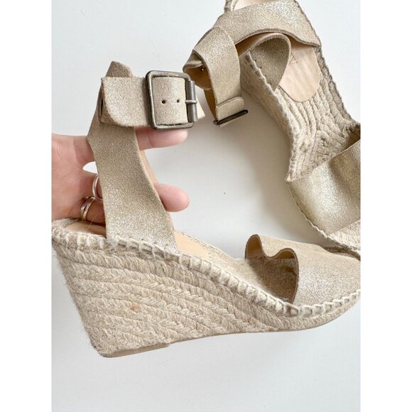 J CREW Corsica Gold Metallic Leather Platform Espadrilles Wedge Sandals, Size 6 - Picture 3 of 16